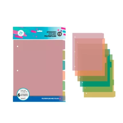 Separadores Escolar FW C/lengueta PP Colores Clasicos y Pasteles 6288